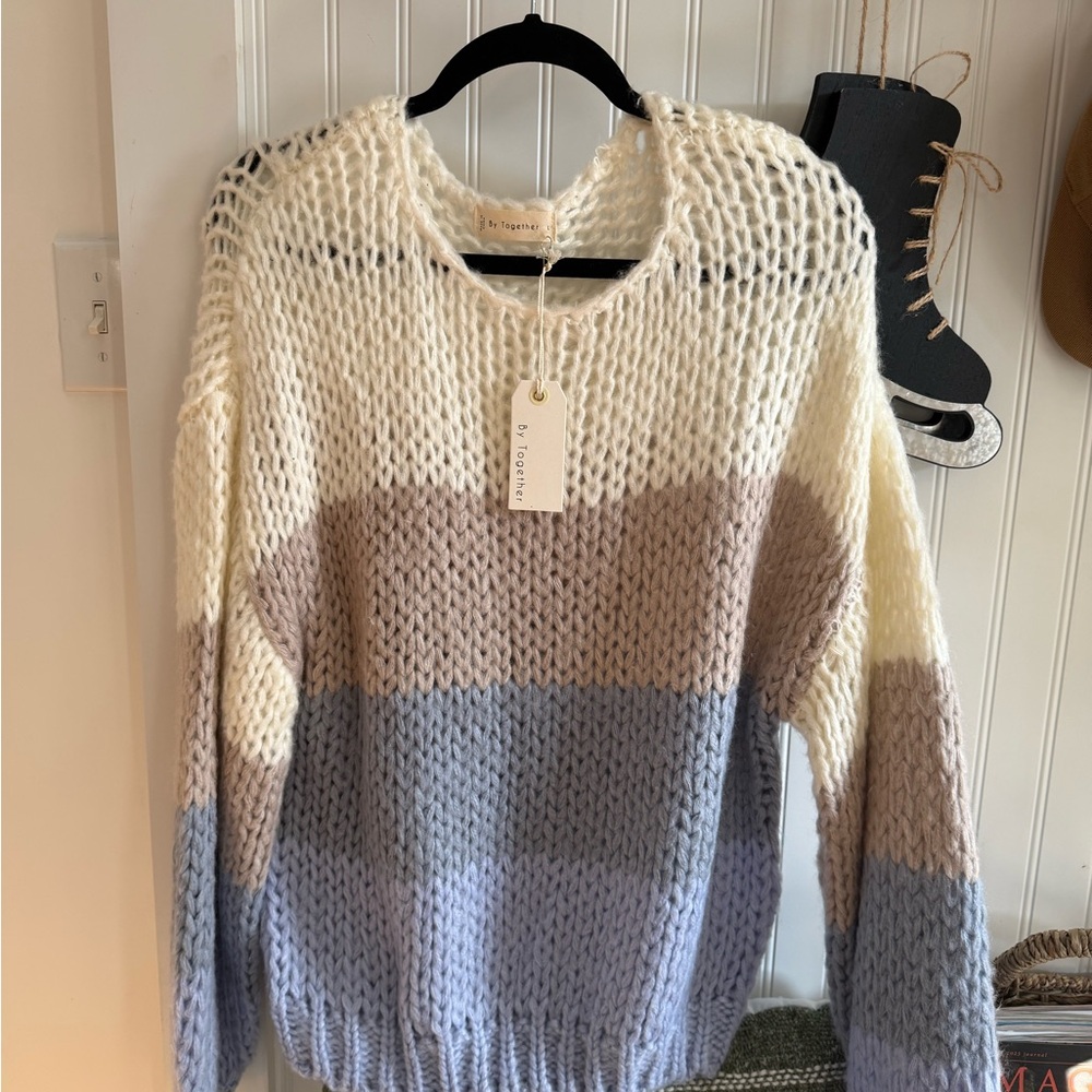 By Together (VICI) Cozy Striped Sweater in Cream, Tan, and Blue